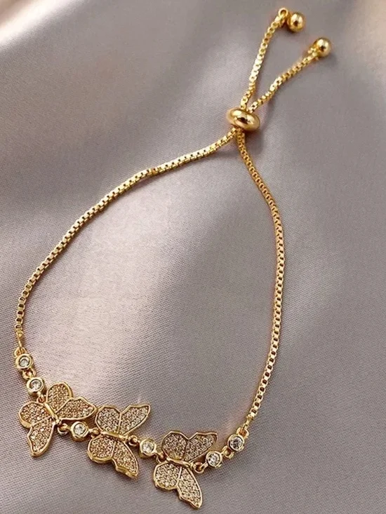 Gold Butterfly CZ Adjustable Bracelet - Women Jewelry - Picture 4 of 6